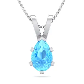 1 Carat Pear Shape Topaz Necklace In Sterling Silver, 18 Inches