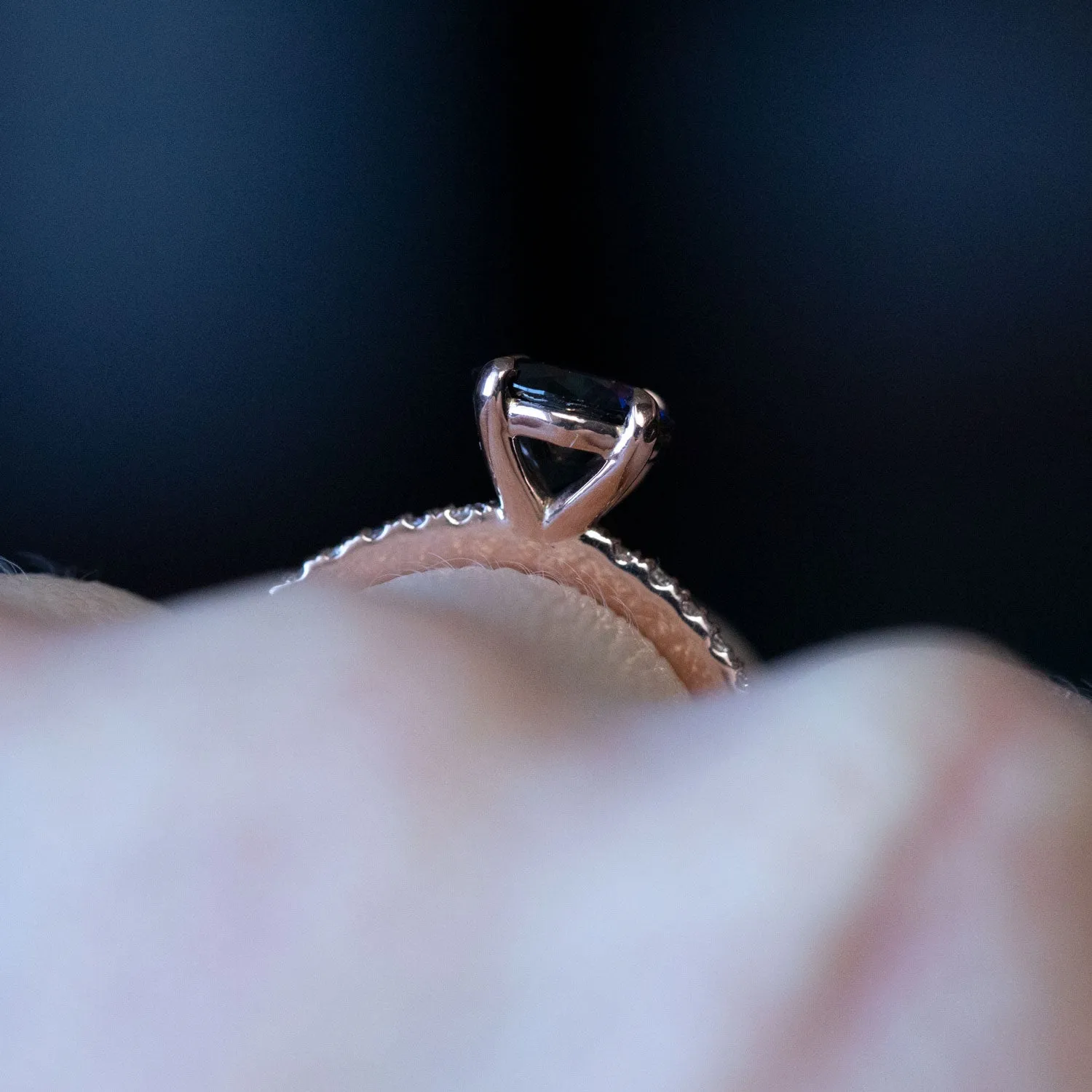 1.30ct Blue Australian Sapphire Solitaire Ring with Diamonds in 14k Rose Gold