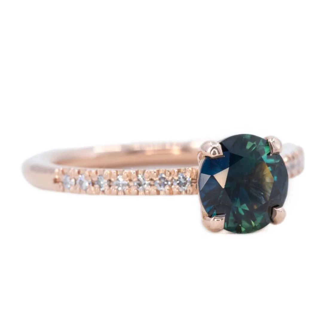 1.30ct Blue Australian Sapphire Solitaire Ring with Diamonds in 14k Rose Gold