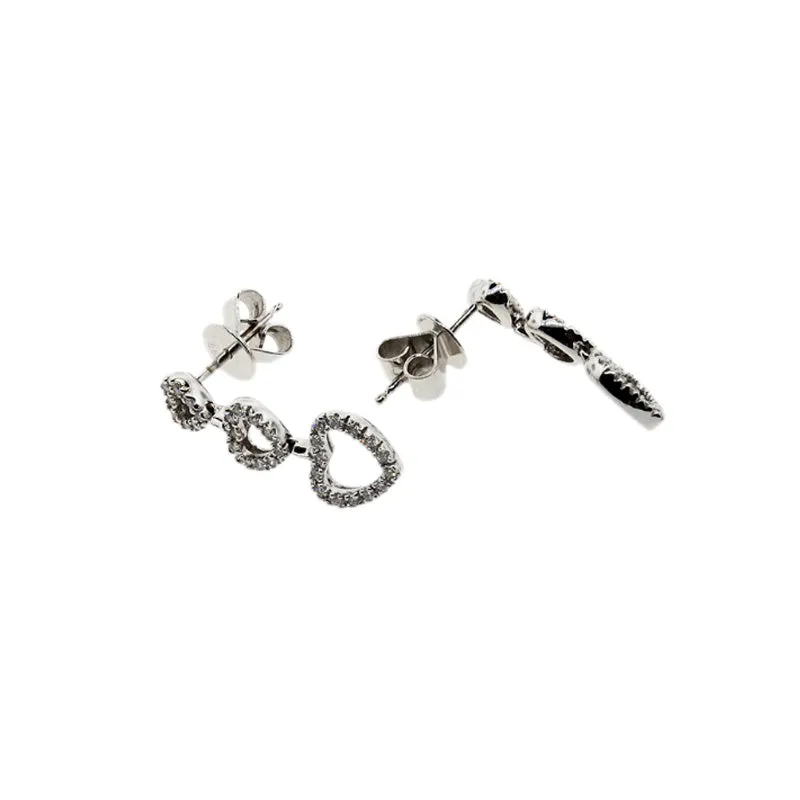 14KT White Gold 3-Heart Diamond Earrings