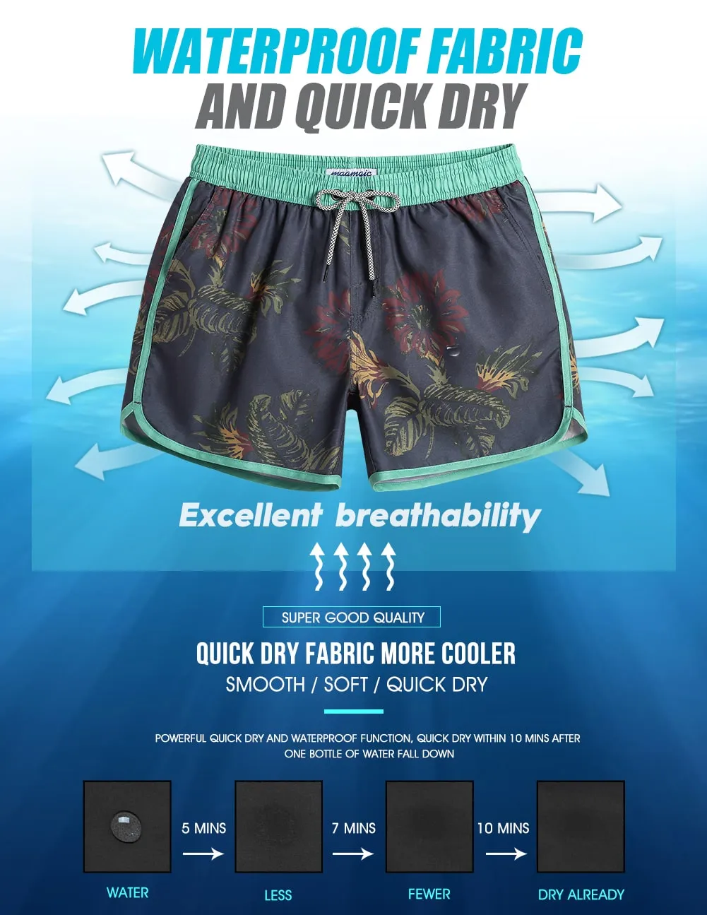 4.5 Inch Inseam Vintage Leaf Swim Trunks