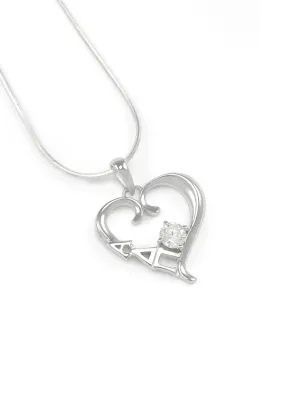 Alpha Delta Pi Sterling Silver Heart Pendant with Clear CZ Crystal