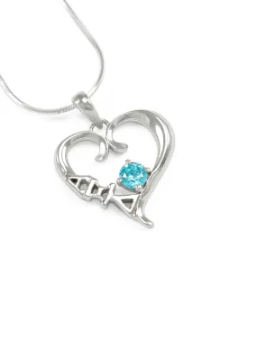 Alpha Xi Delta Sterling Silver Heart Pendant with Light Blue CZ Crystal