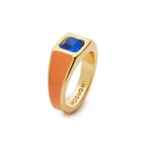 APRICOT AQUA JEWELED SIGNET RING