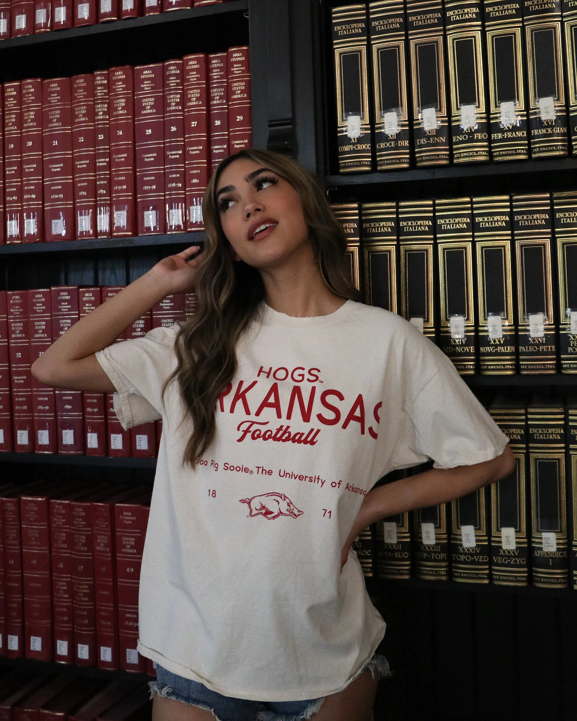 Arkansas Razorbacks Shot Off Off White Thrifted Tee