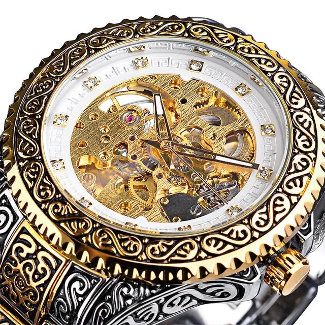 Automatic Stainless Steel Diamond Skeleton Wrist Watch for Men