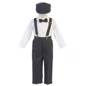 Baby Boys Charcoal Adjustable Clip-On Suspender Pants Hat Set 6-24M