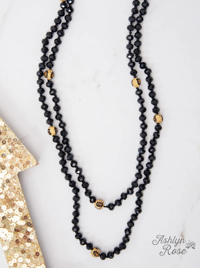 Black & Leopard Crystal Beaded 60" Layering Necklace