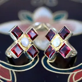 Canterbury 14k Gold, Garnet and Pearl Earrings