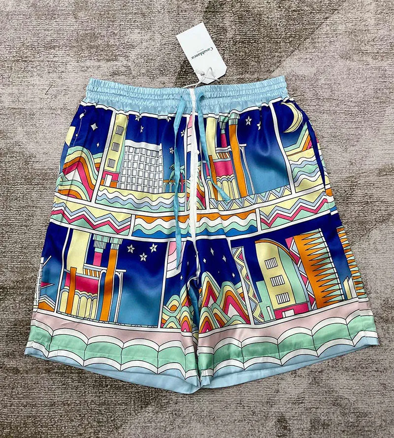 CASABLANCA Silk Shorts With Drawstrings 'Collage'