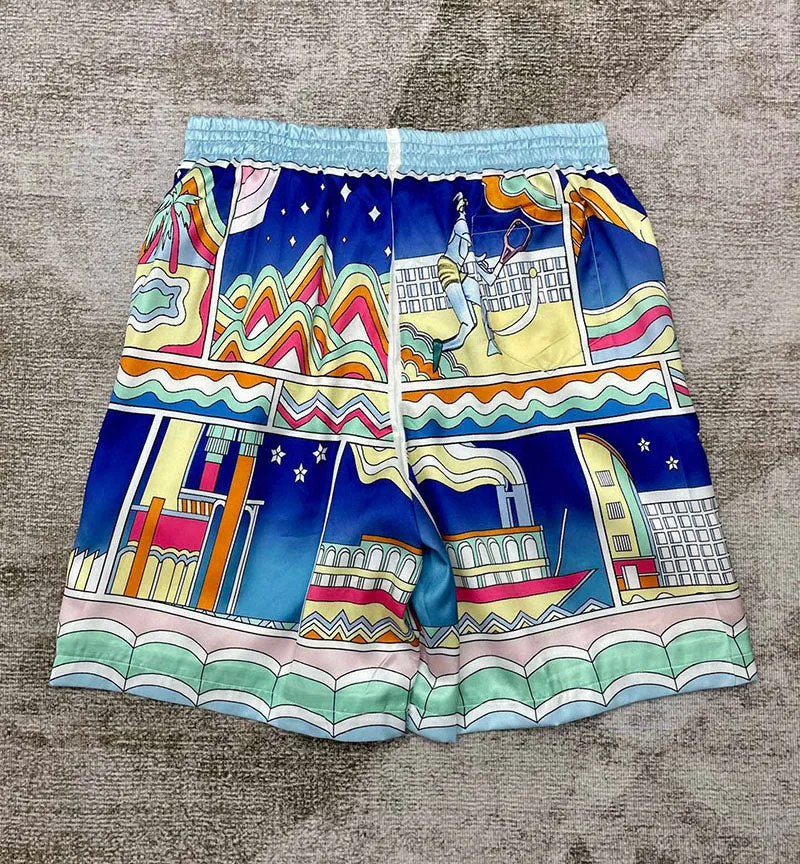 CASABLANCA Silk Shorts With Drawstrings 'Collage'