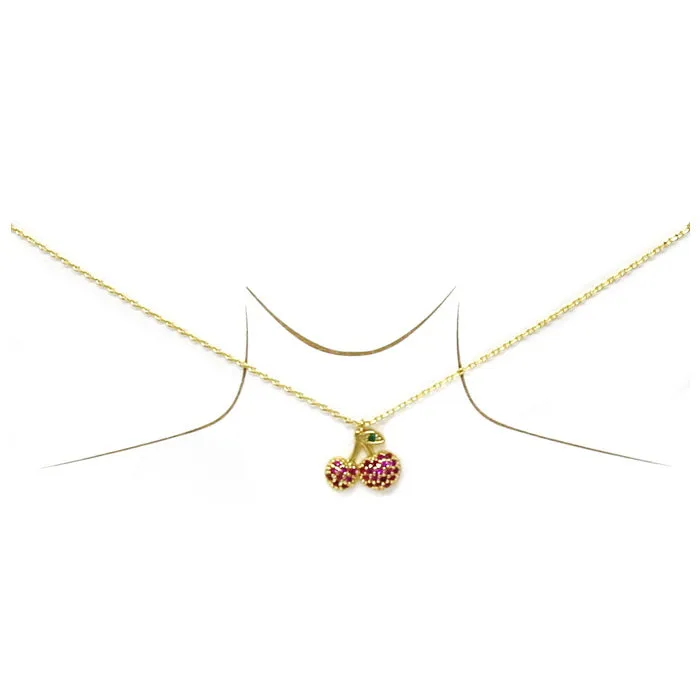 Cherry CZ Pave Pendant Gold Dipped Chain Necklace