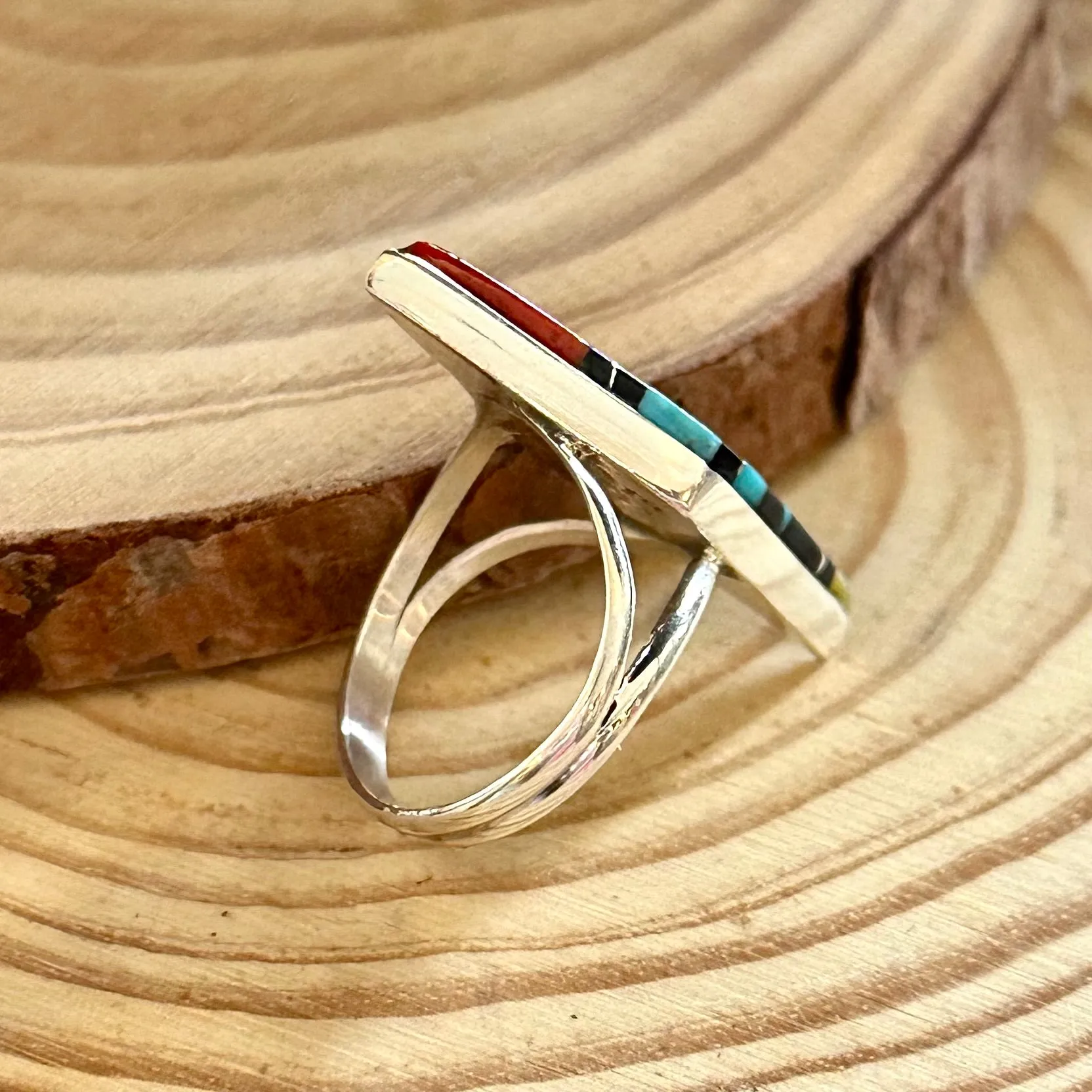 CLEO KALLESTEWA Multi Stone Inlay Native American Zuni Ring  Size 8