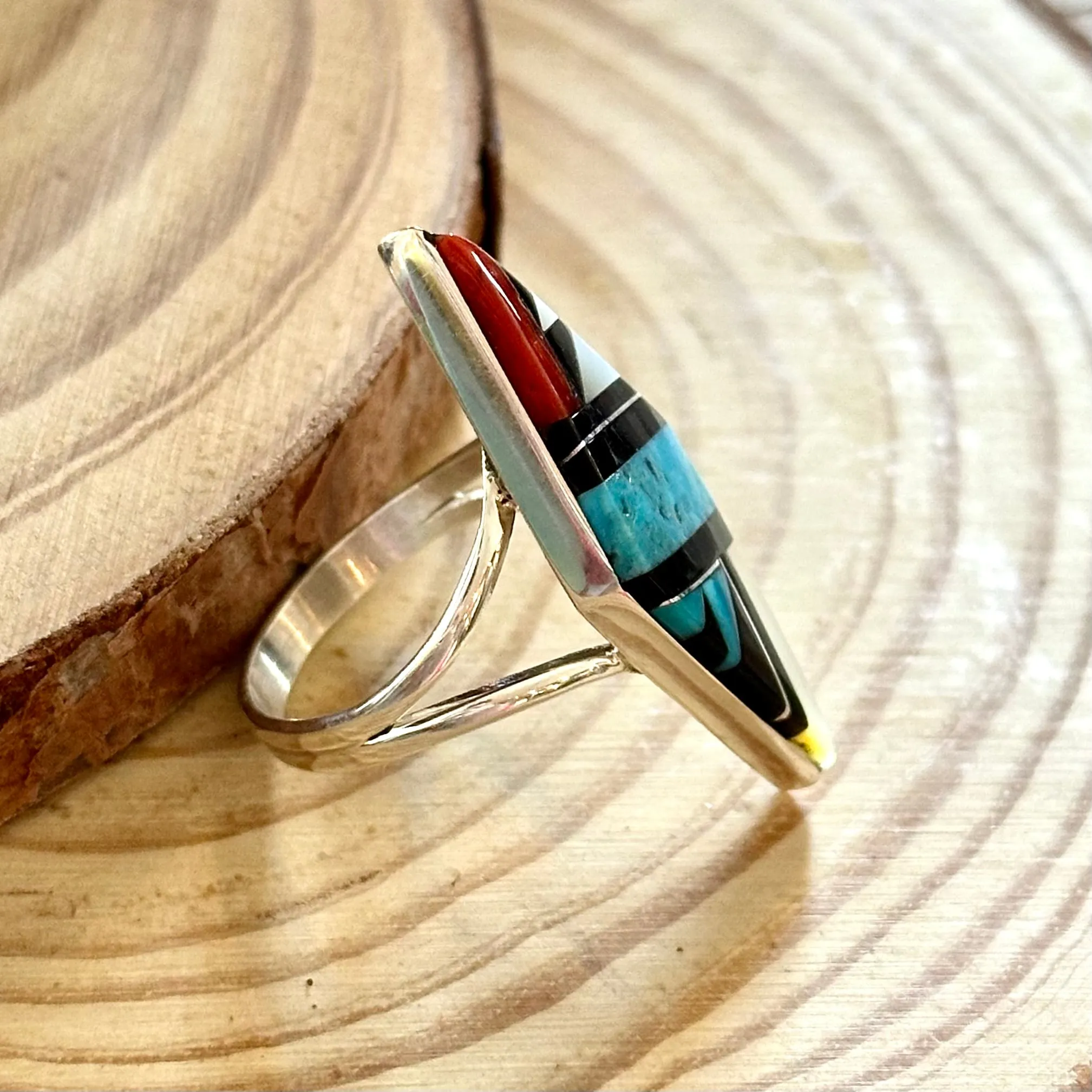 CLEO KALLESTEWA Multi Stone Inlay Native American Zuni Ring  Size 8