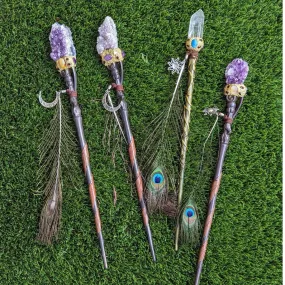 Crystal Wand with Charms ~ Angel Aura Amethyst, Amethyst or Quartz ~ Magical Wand