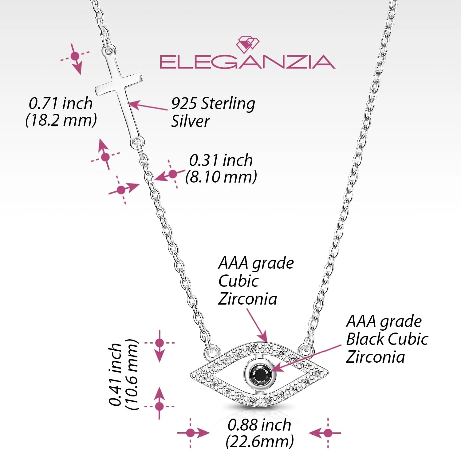 CZ Evil Eye Necklace with Sterling Silver Cross Charm