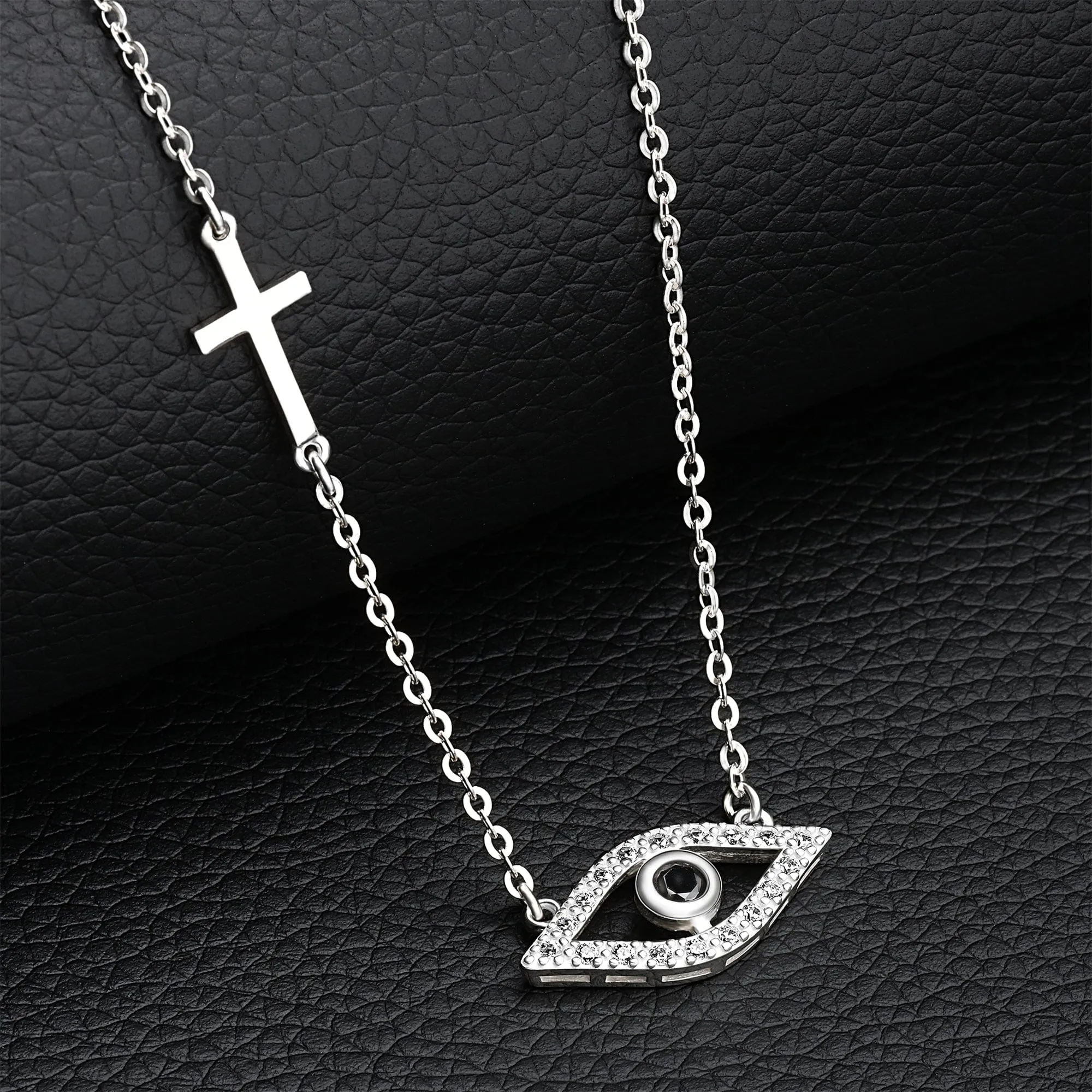 CZ Evil Eye Necklace with Sterling Silver Cross Charm