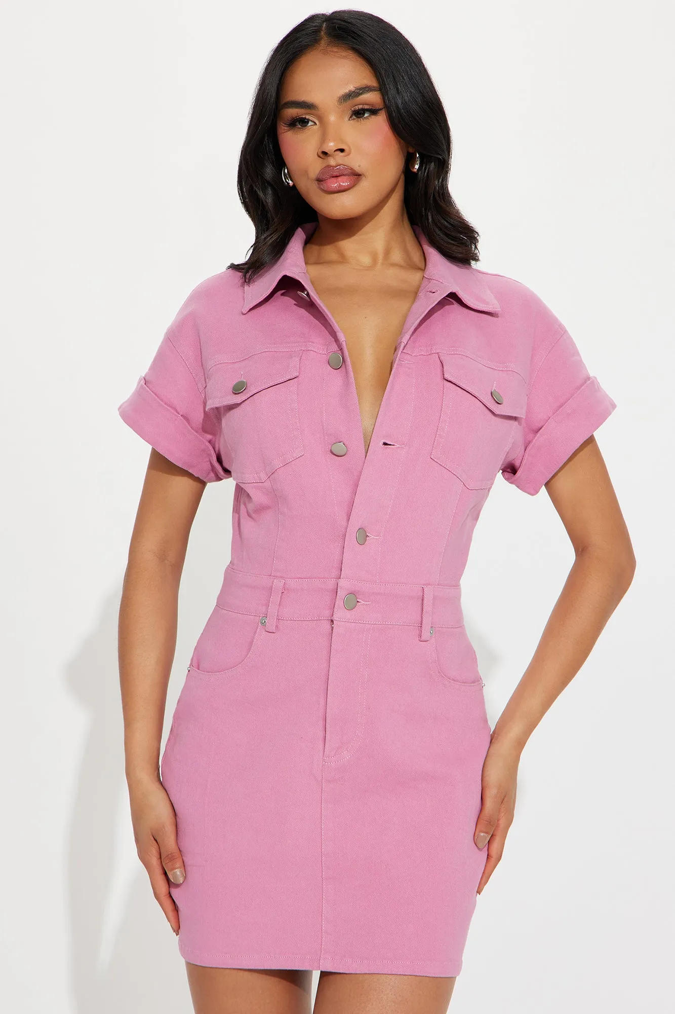 Denise Denim Mini Dress - Pink