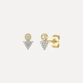 Diamond Bezel with Pave Triangle Stud Earrings