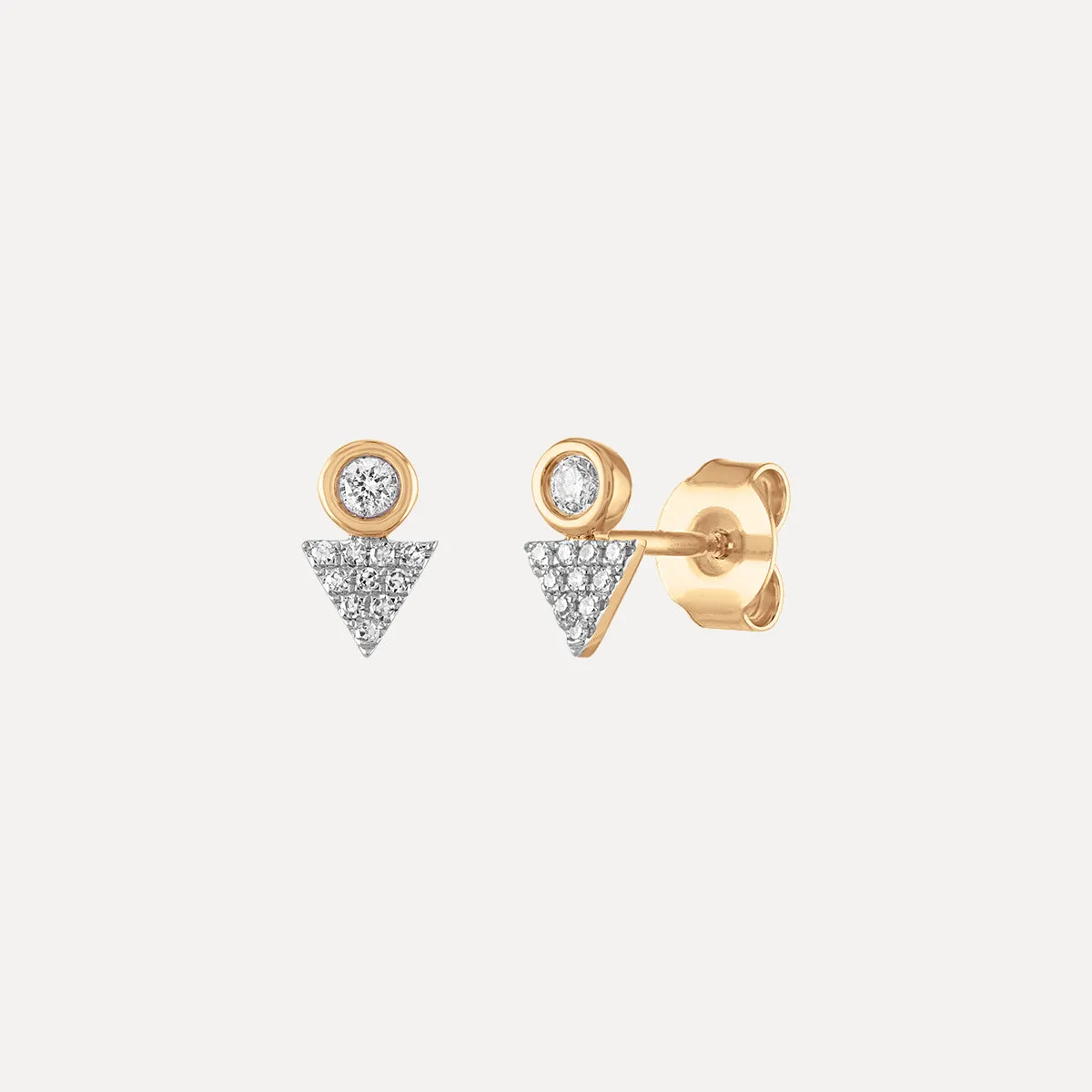 Diamond Bezel with Pave Triangle Stud Earrings