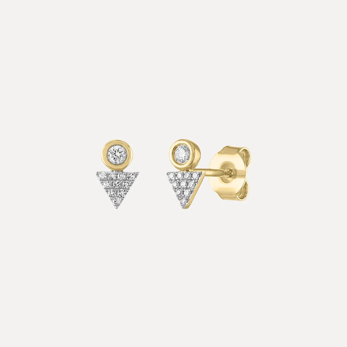 Diamond Bezel with Pave Triangle Stud Earrings