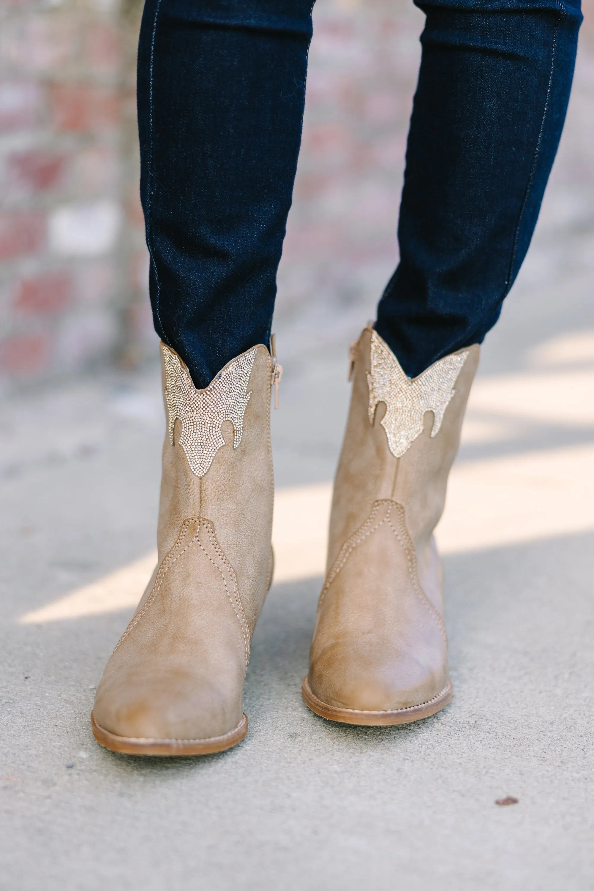 Diva Dreams Taupe Rhinestone Western Booties