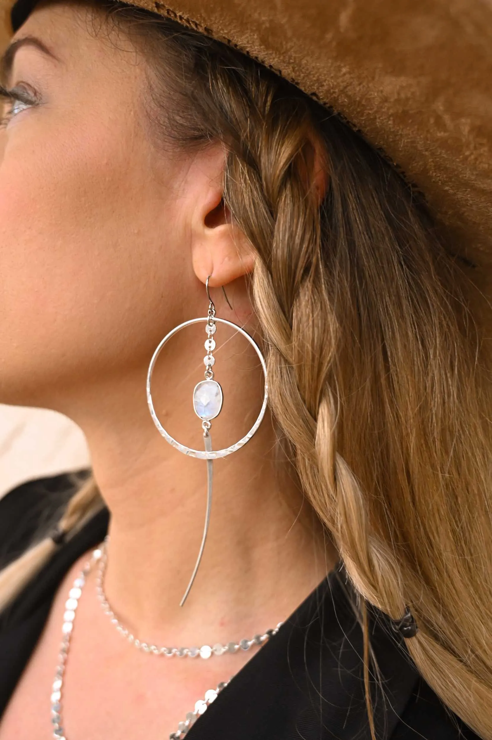 Divine Within Moonstone Silver Hoop Earrings