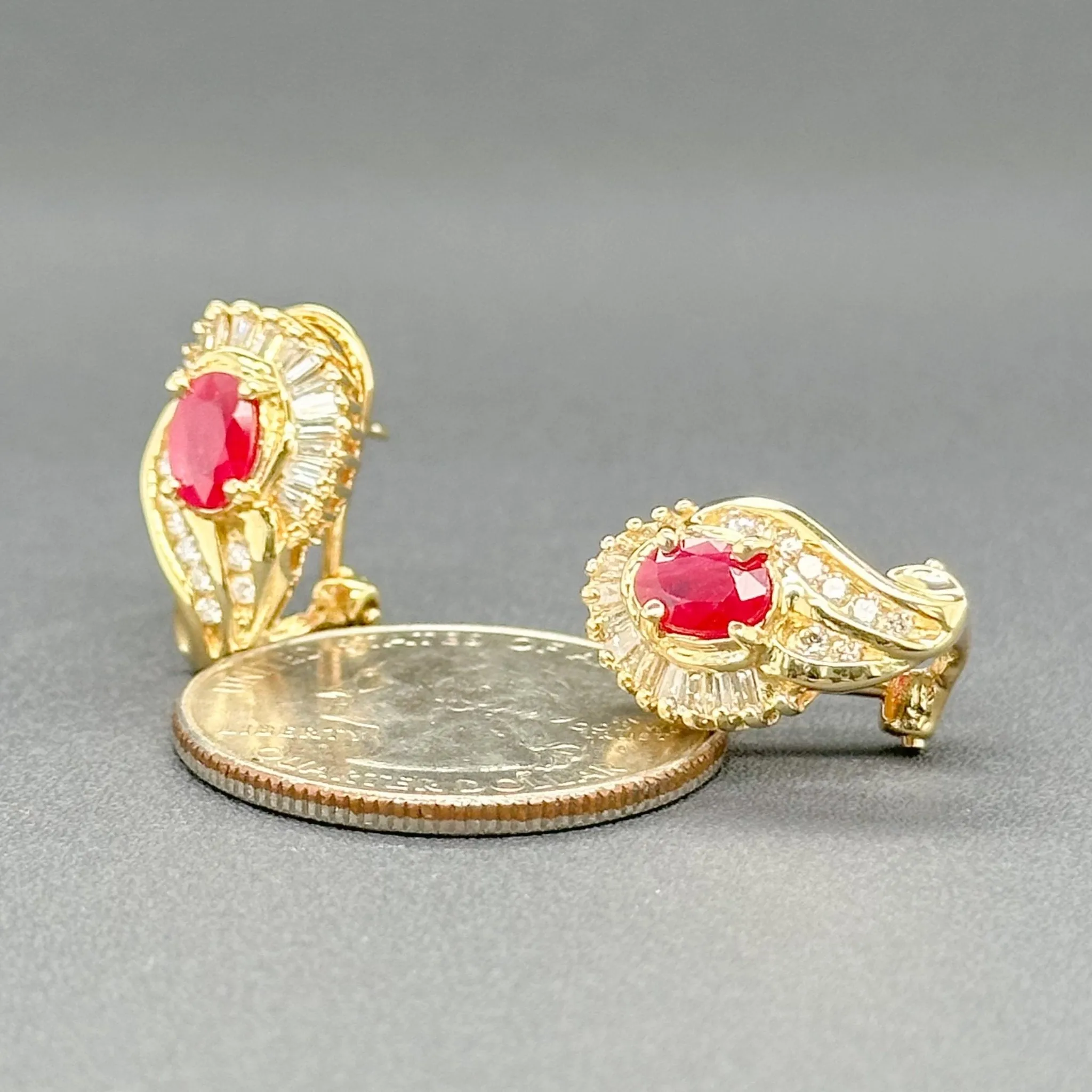 Estate 14K Y Gold 1.14ctw Ruby & 0.63ctw G-H/SI1-I1 Diamond Earrings