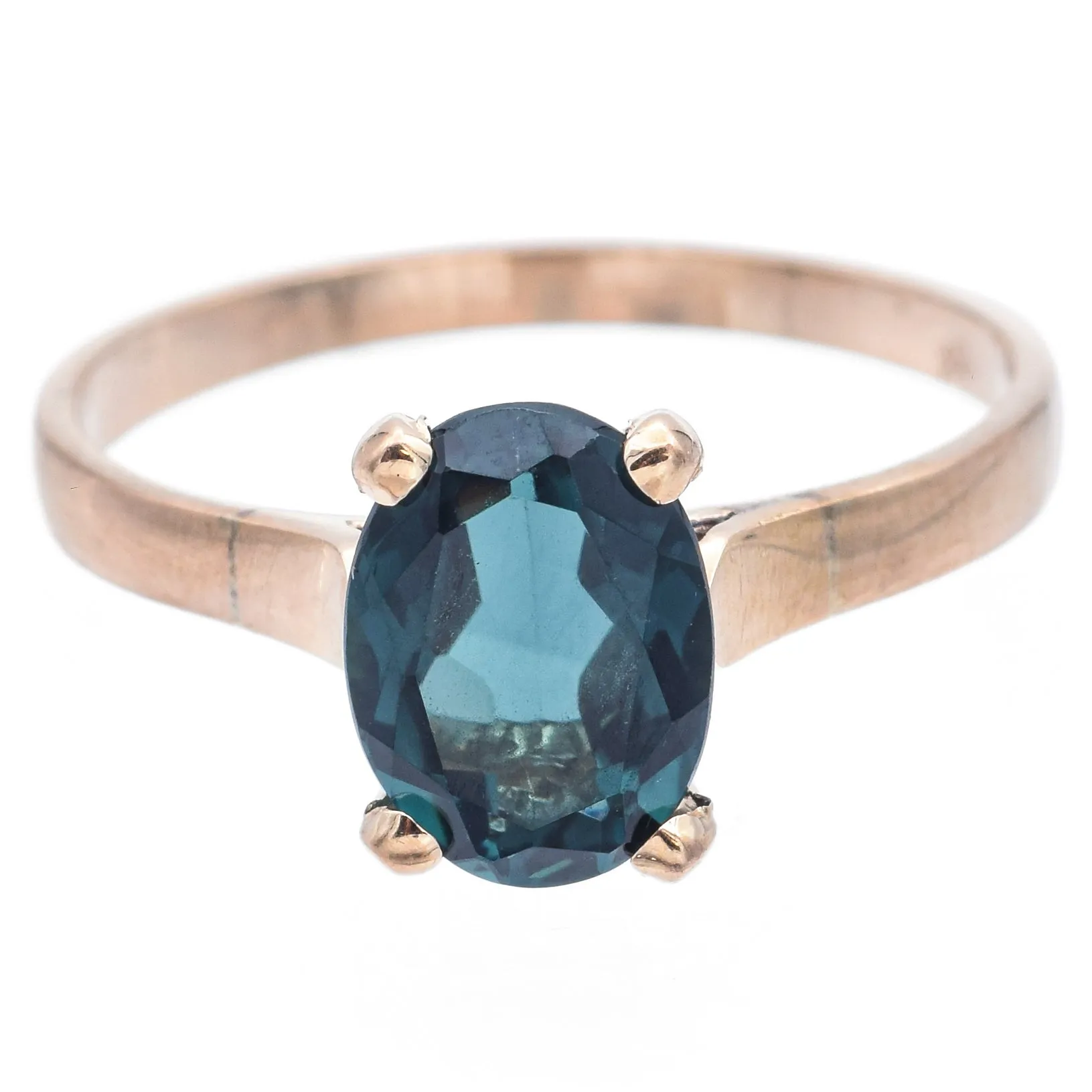 Estate 18K Yellow Gold 1.40 Ct Blue Tourmaline Oval Band Ring Size 7