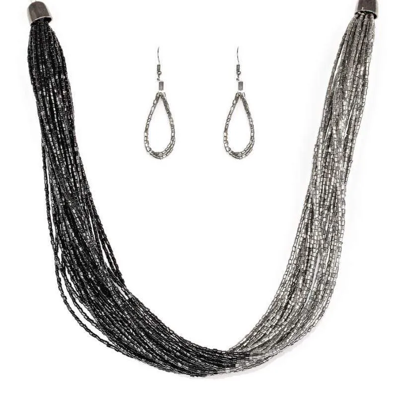 Flashy Fashion Black & Silver Seed Bead Necklace