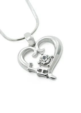 Gamma Eta Sterling Silver Heart Pendant with Clear CZ Crystal