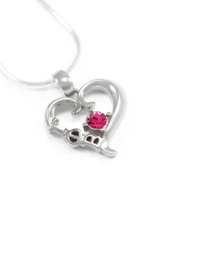 Gamma Phi Beta Sterling Silver Heart Pendant with Pink Crystal