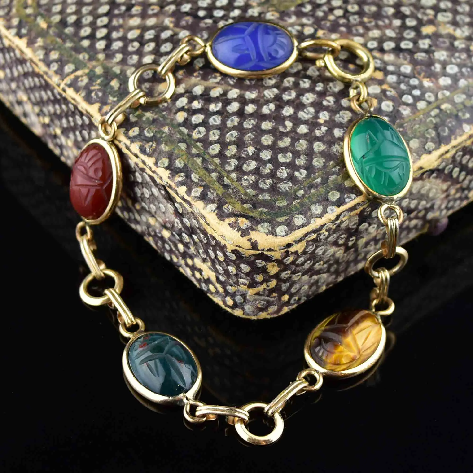 Gold Scarab Egyptian Beetle Bug Bracelet