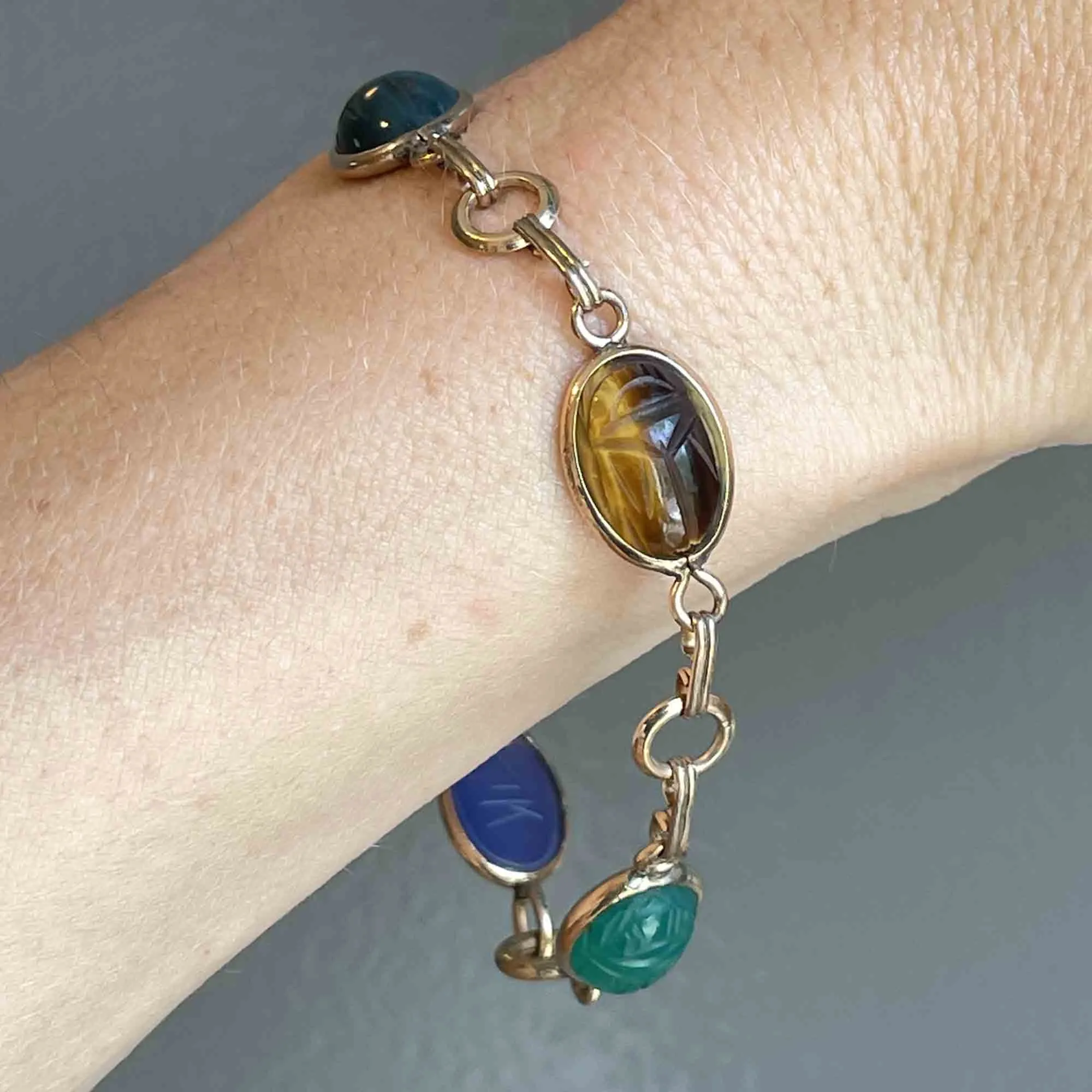 Gold Scarab Egyptian Beetle Bug Bracelet