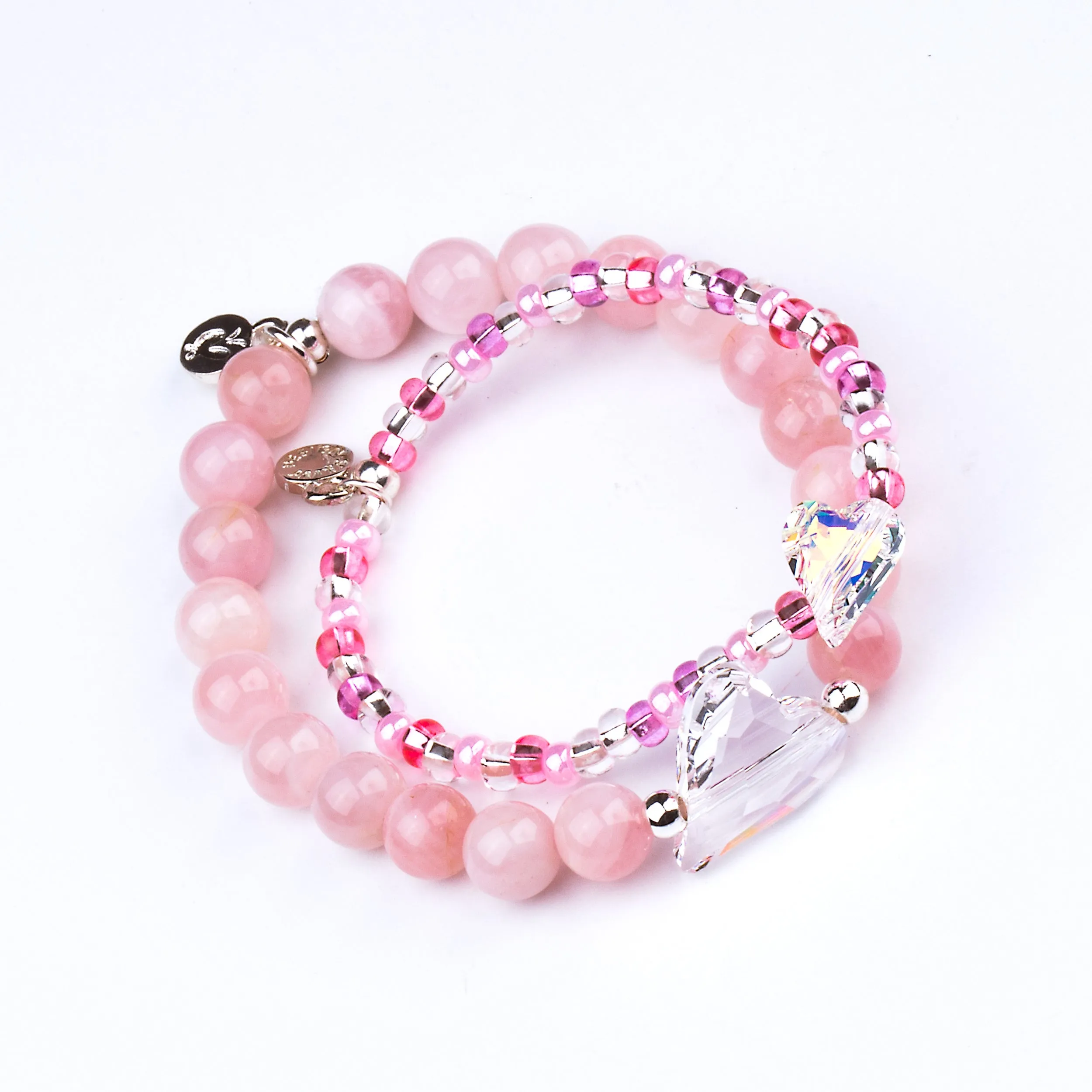 Heart - Amore - Child | Stone Beaded Charm Bracelet | Rose Quartz - Love