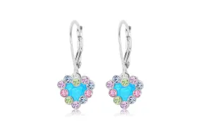 Heart Blue Multi Colored Crystal Palladium Plating Girls Leverback Earring