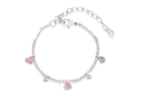 Heart Pink Multi-colored Crystal Palladium Plating Girls Charmed Bracelet