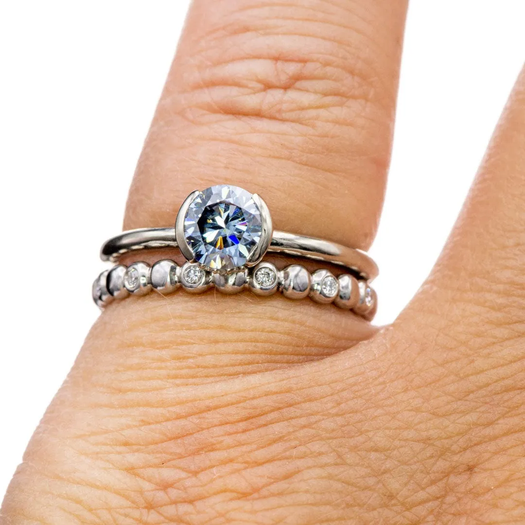 Helen Solitaire - Round Blue Moissanite Half Bezel Engagement Ring