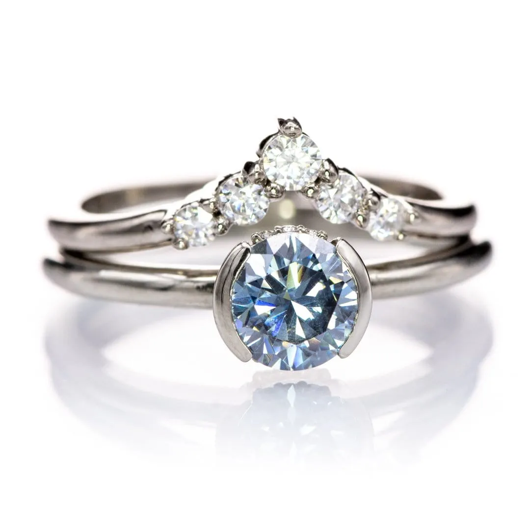 Helen Solitaire - Round Blue Moissanite Half Bezel Engagement Ring