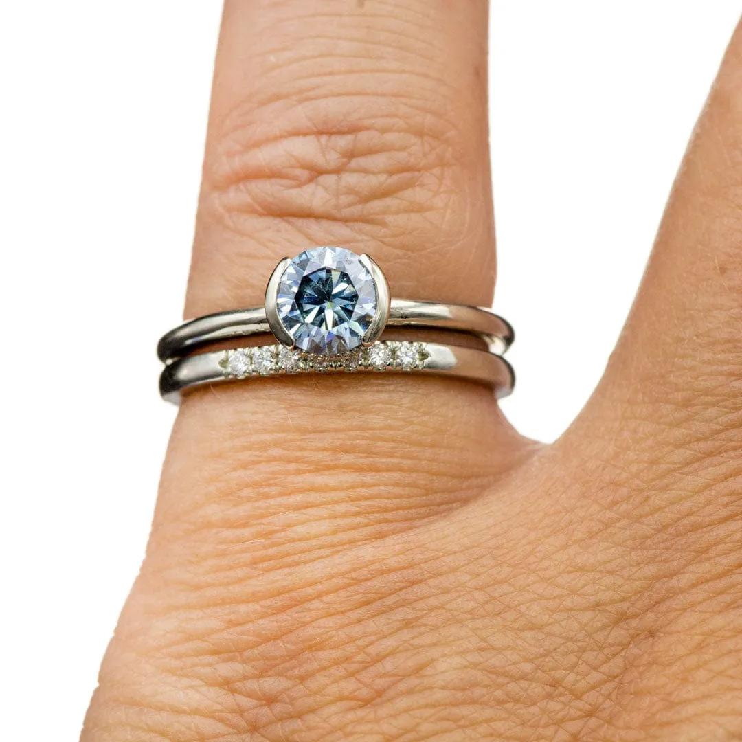 Helen Solitaire - Round Blue Moissanite Half Bezel Engagement Ring