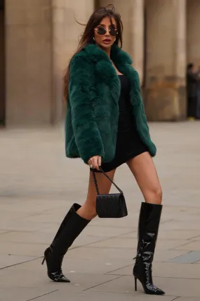 Hot Toddy | Bottle Green Short Faux Fur Coat