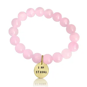 I am Strong Affirmation Bracelet with Rose Quartz to Help Achieve Success