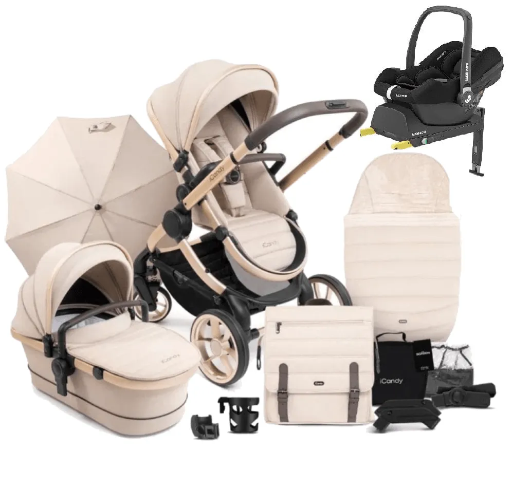 iCandy Peach 7 Maxi Cosi Cabriofix i-Size Travel System Bundle - Biscotti