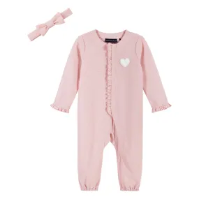 Infant Waffle Heart Romper W/Headband Set  | Pink