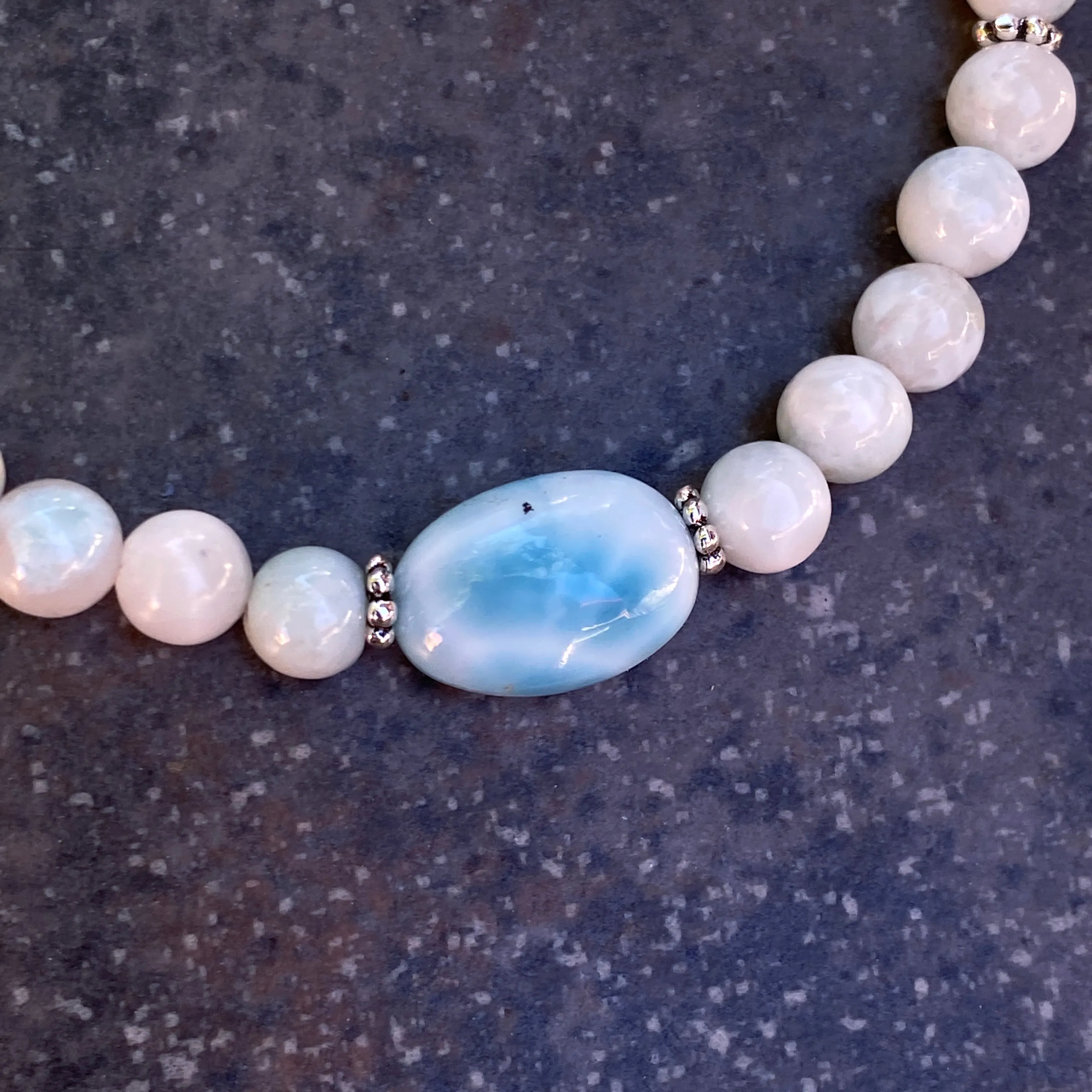 Larimar and Sterling Silver Beaded Bracelet