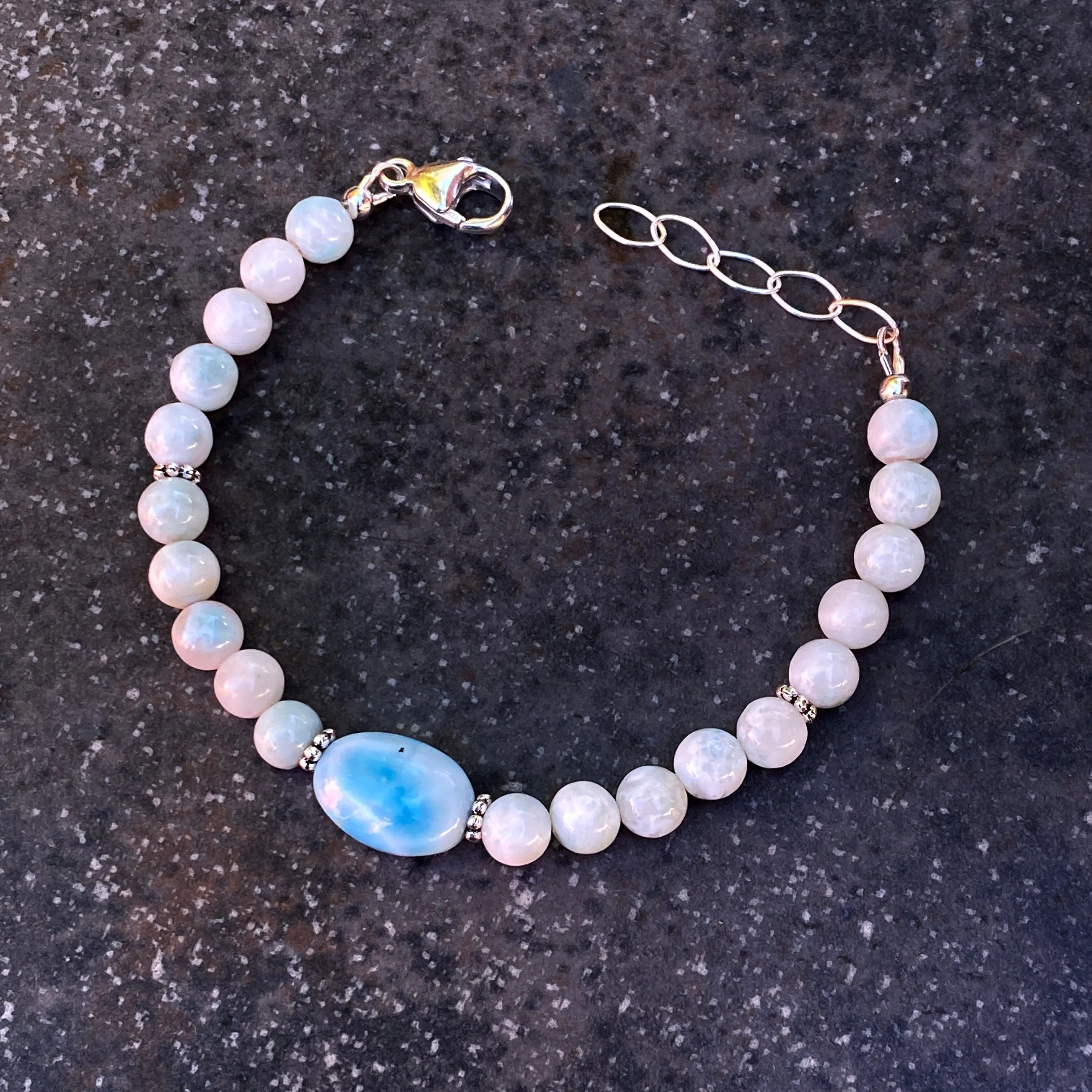 Larimar and Sterling Silver Beaded Bracelet