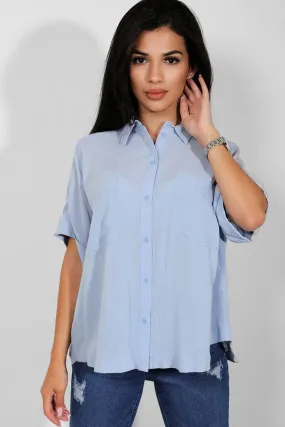 Light Blue Rolled Short Sleeves Lazy Fit Shirt