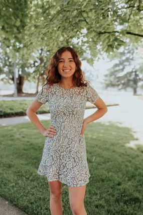 Lora Lace Dress in Dusty Blue PETITE