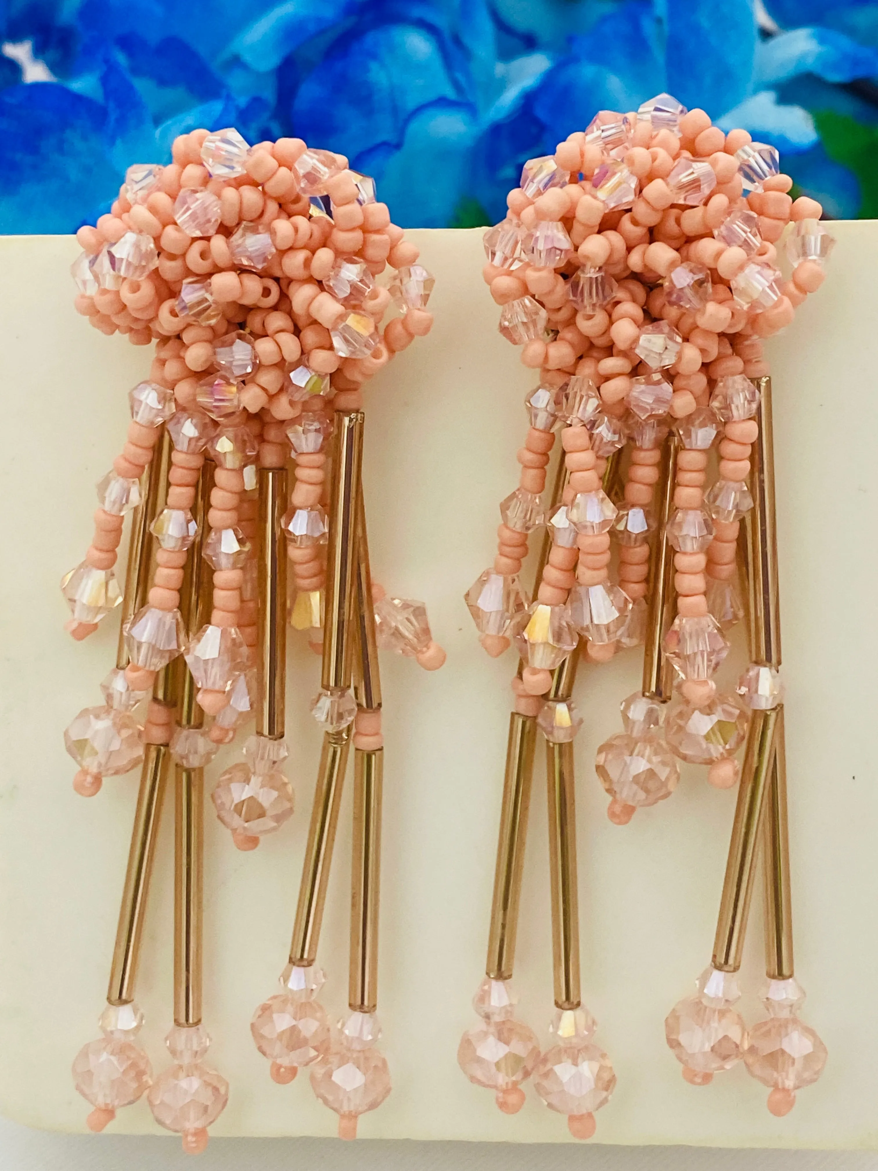 Lovely Pink Hanging Fancy Crystal Earrings