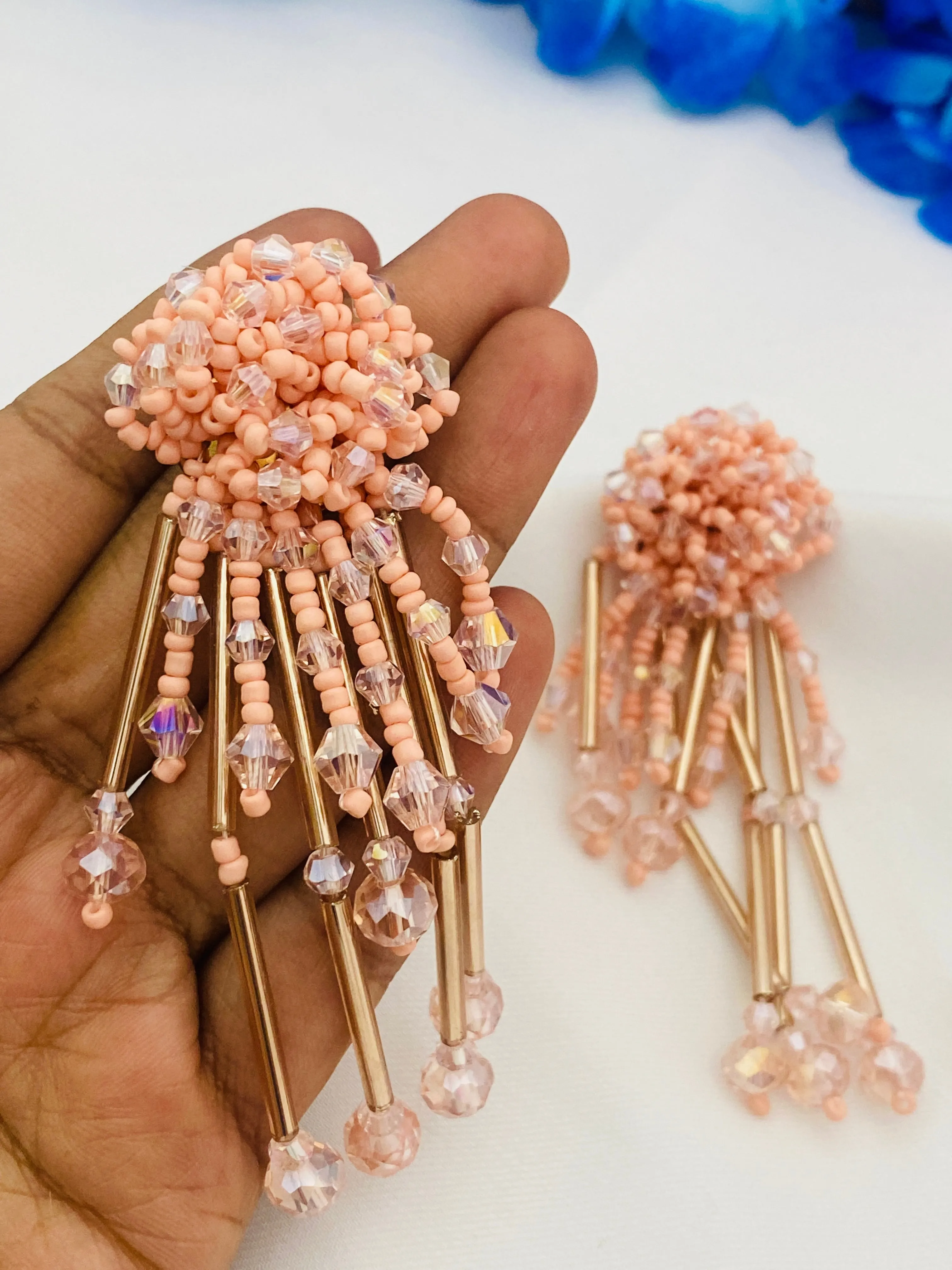 Lovely Pink Hanging Fancy Crystal Earrings